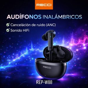 Audífonos Inalámbricos Recci REP-W88 ANC Negros (Sinpe, Efectivo, Deposito)