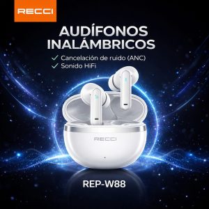 Audífonos Inalámbricos Recci REP-W88 ANC Blancos (Sinpe, Efectivo, Deposito)